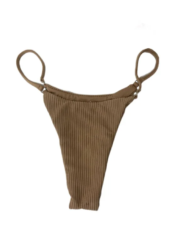 Frankies Women's Nude Sara Ribbed Thong Swim Bottom Size S NWT High-Waist Bikini Set