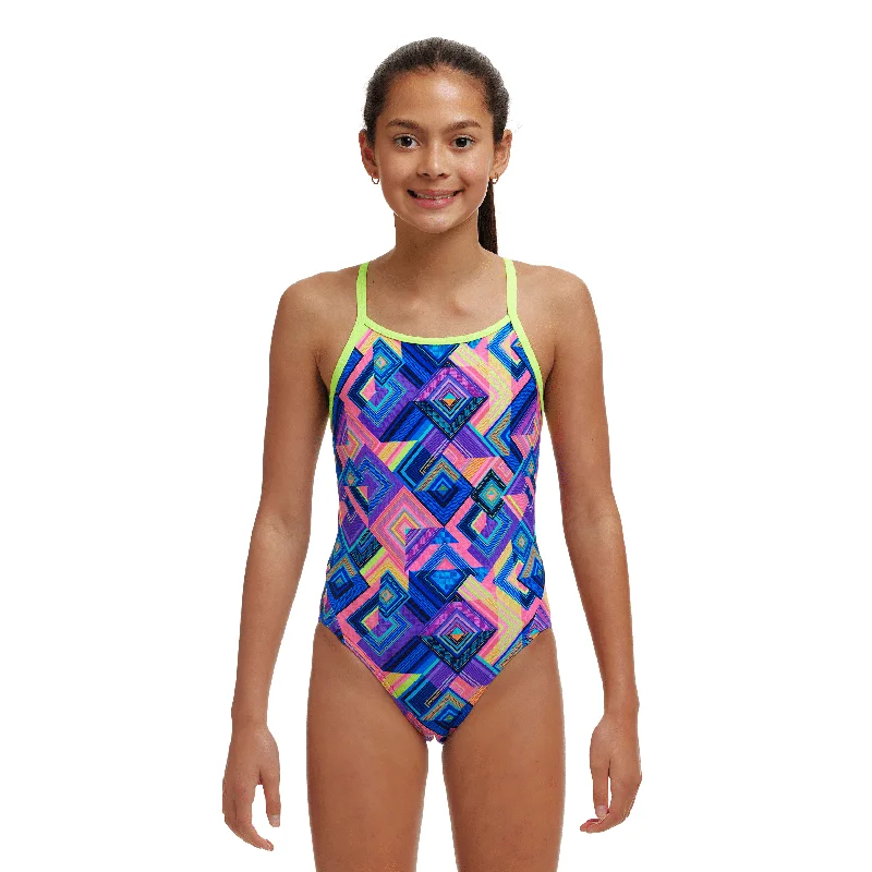 Funkita Be Square Diamond Back Girls Swimsuit Swim Dress with Belt