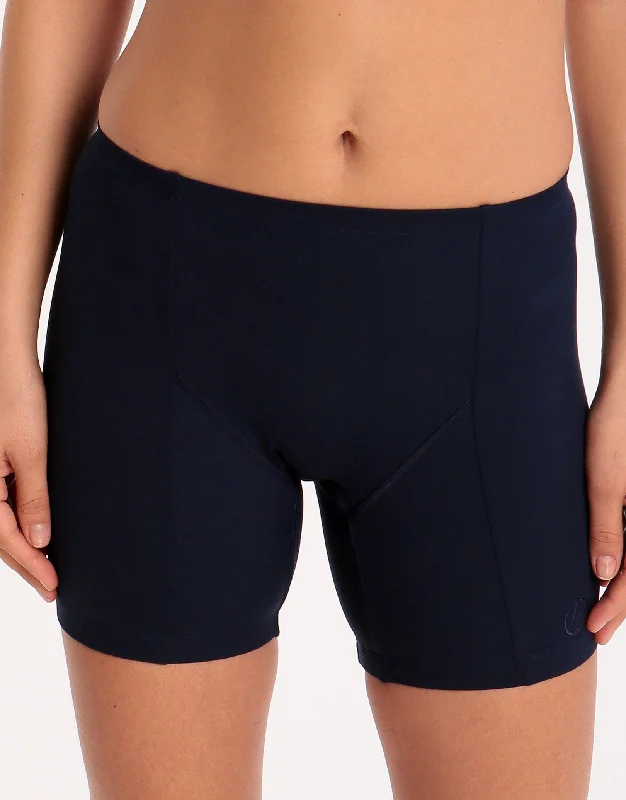 Womens Sport Swim Shorts Longer Leg - Navy Adjustable Bikini Bottoms