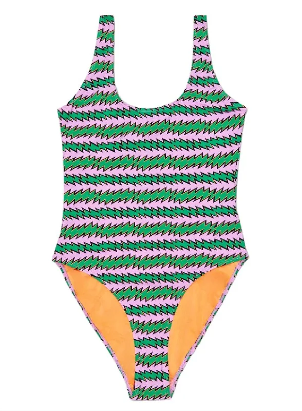 HAPPY SOCKS Women's Purple Rock n Roll Stripe One-Piece Swimsuit NWT Classic One-Piece