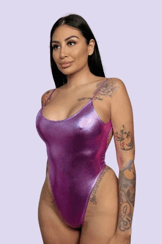 METALLIC ONE PIECE SWIMSUIT PINK Bold Color Swimsuit