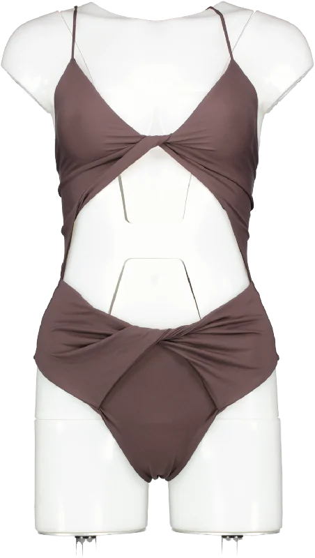 More Noir Brown Twisted One-piece Swimsuit UK S Elegant Ruffled Bikini
