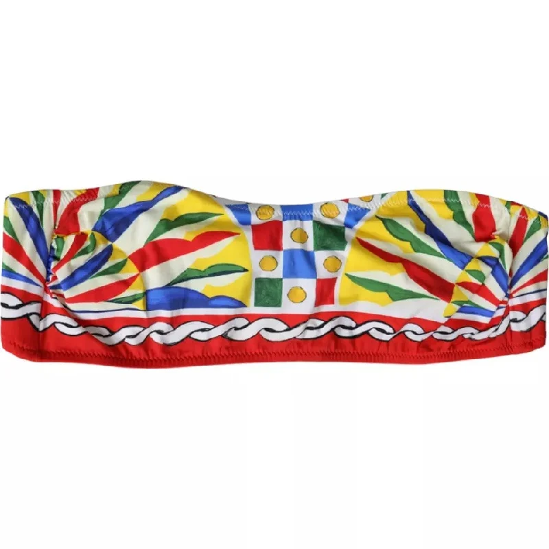 Dolce & Gabbana Multicolor Carretto Bandeau Swimwear Top Bikini Lace Back Bikini