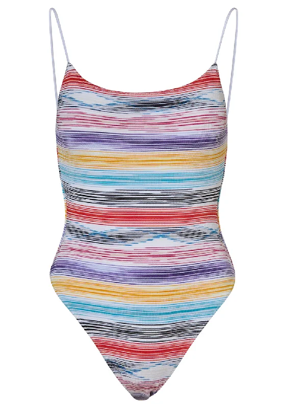 Multicolour Stripe Swimsuit Plunge Back Swimsuit