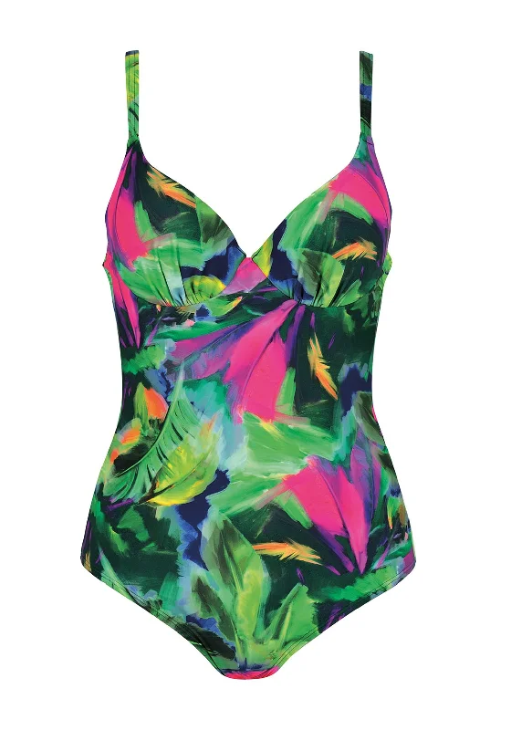 Naturana Tropical Print Padded Underwire Swimsuit, Green Multi Sexy Swimwear Set
