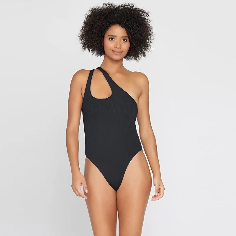 Ribbed Phoebe One Piece Swimsuit (Black) Swimsuit with Skirt