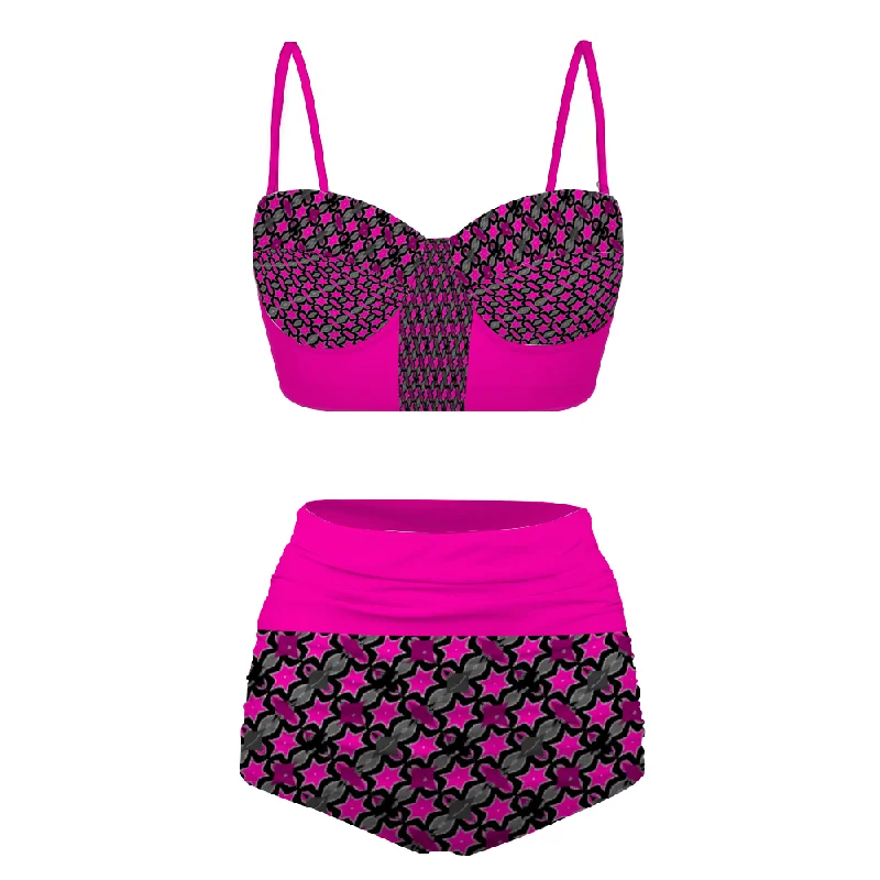Pink Star Women's High Waist Bikini Suspender Two Piece Swimsuit Sleek Full Coverage