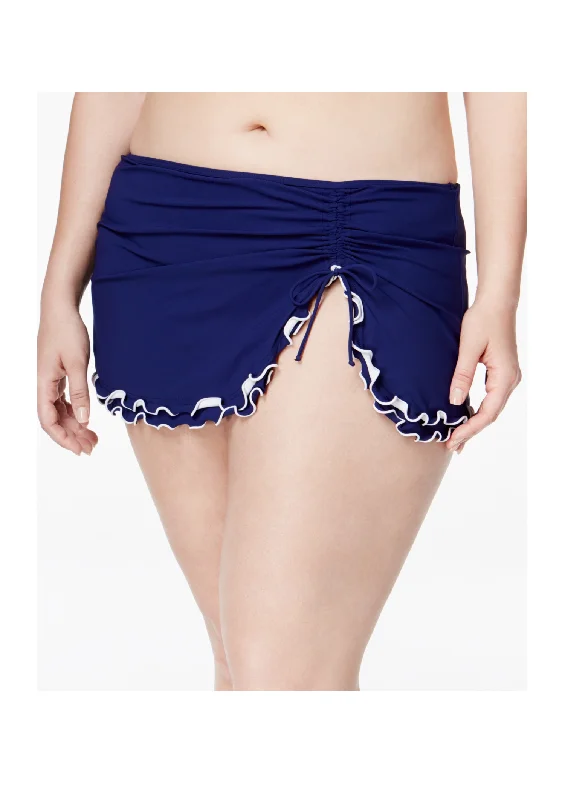 Profile by Gottex Plus Size Women's Ruffled Side-Slit Swim Skirt, Blue, 18W Timeless Black Bikini