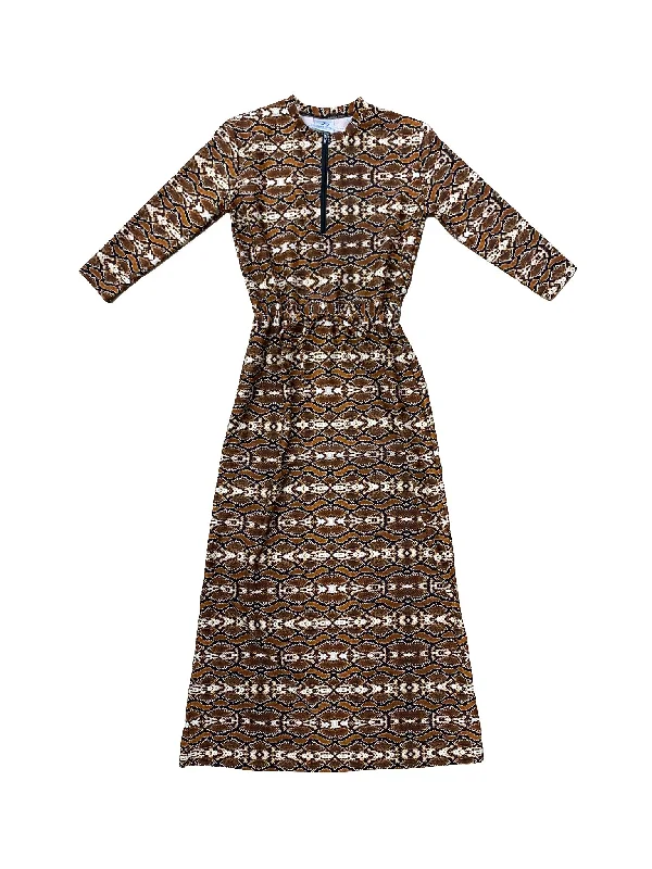 Brown Reptile Drawstring Swim Dress Retro Swimwear Style