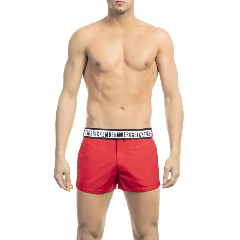 Bikkembergs Red Polyamide Men Swim Short Elegant Ruffle Swimsuit