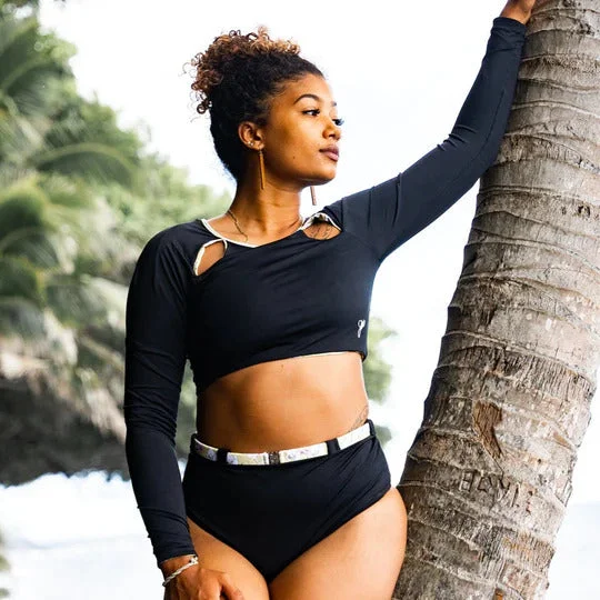 "Richard" Reversible Long Sleeve Swimsuit Top - David Print & Black Classic One-Piece