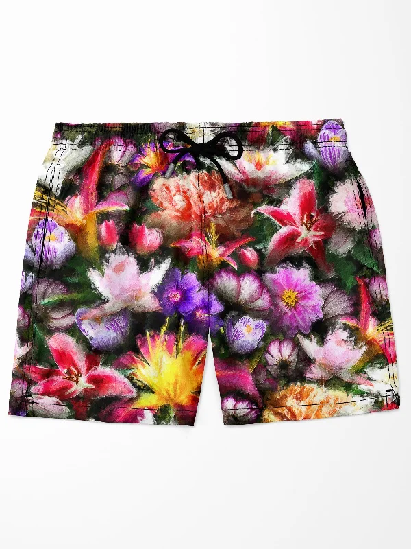 Sacred Bloom Swim Trunks Shiny One-Piece Swimsuit