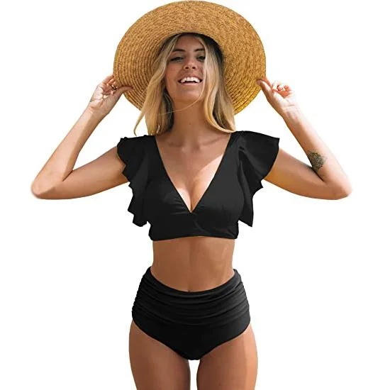 Sporlike Women Ruffle High Waist Swimsuit Classic Swimsuit Design