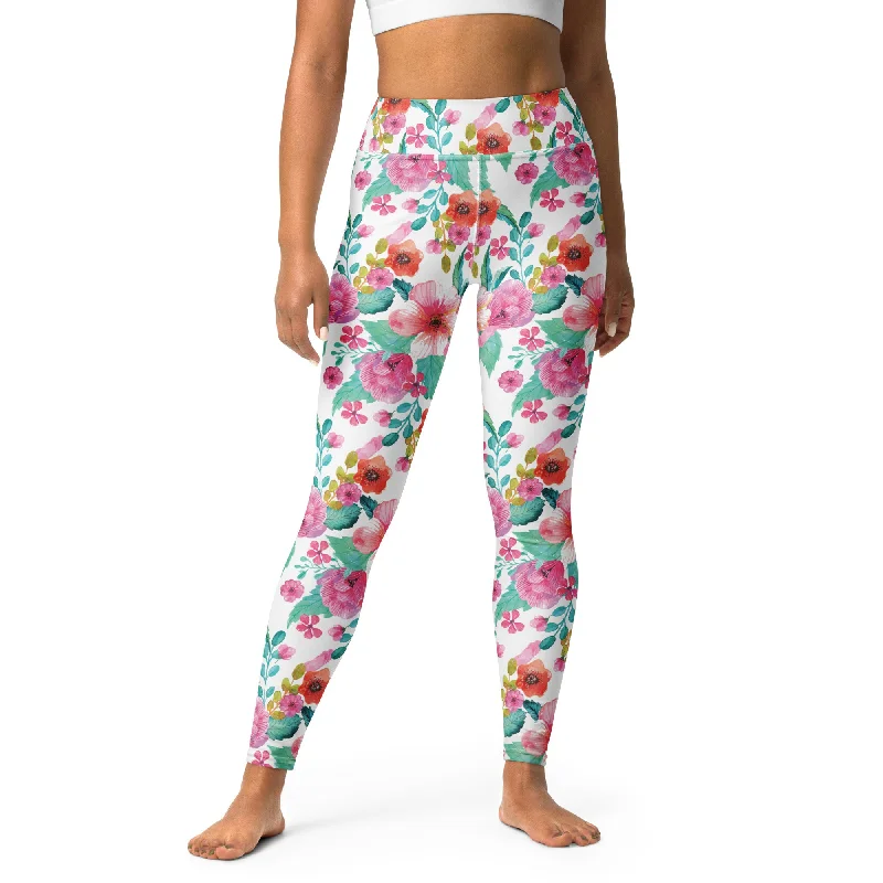 Women's Swim Pants, UPF 50 Surf Swim Paddleboard Leggings - Maui Floral Elegant Halter Bikini