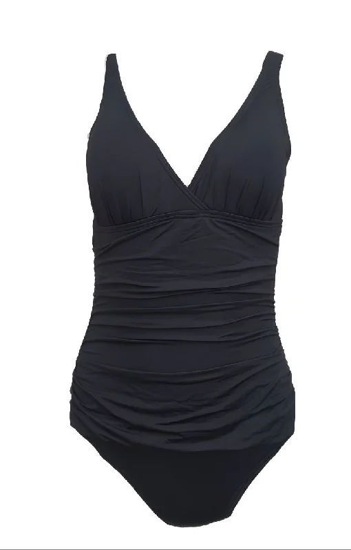 TOMMY BAHAMA Women's Black V-Neck Surplice One Piece Swimsuit #023 10 NWT Full Coverage Swimsuit