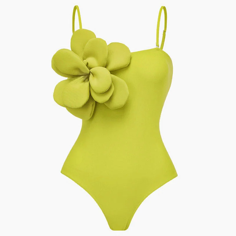 Vintage Rosette Moderate Shirred Back Cami Bandeau One Piece Swimsuit High-Waisted Swimwear