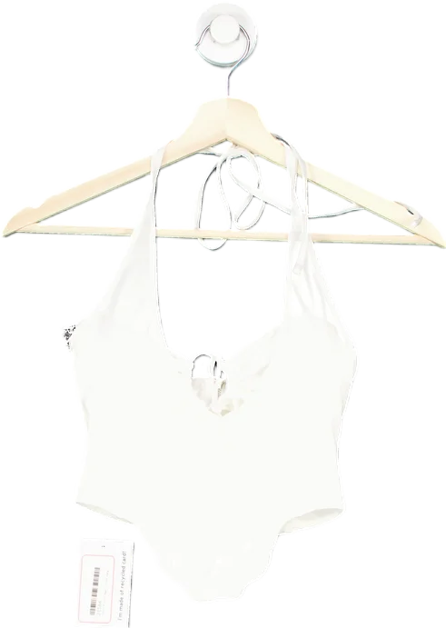 White Fox White Halter Neck One-Piece Swimsuit XS Trendy Swimsuit Bottoms
