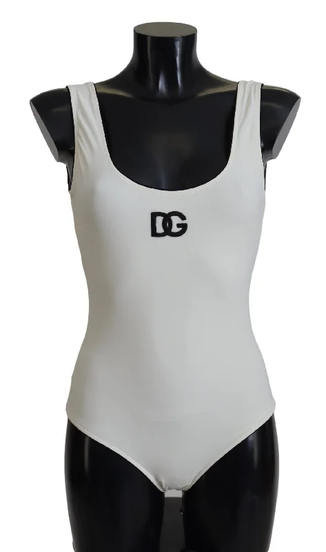 White Logo One Piece Swimwear Beachwear Swimsuit Summer Ready Swimsuit
