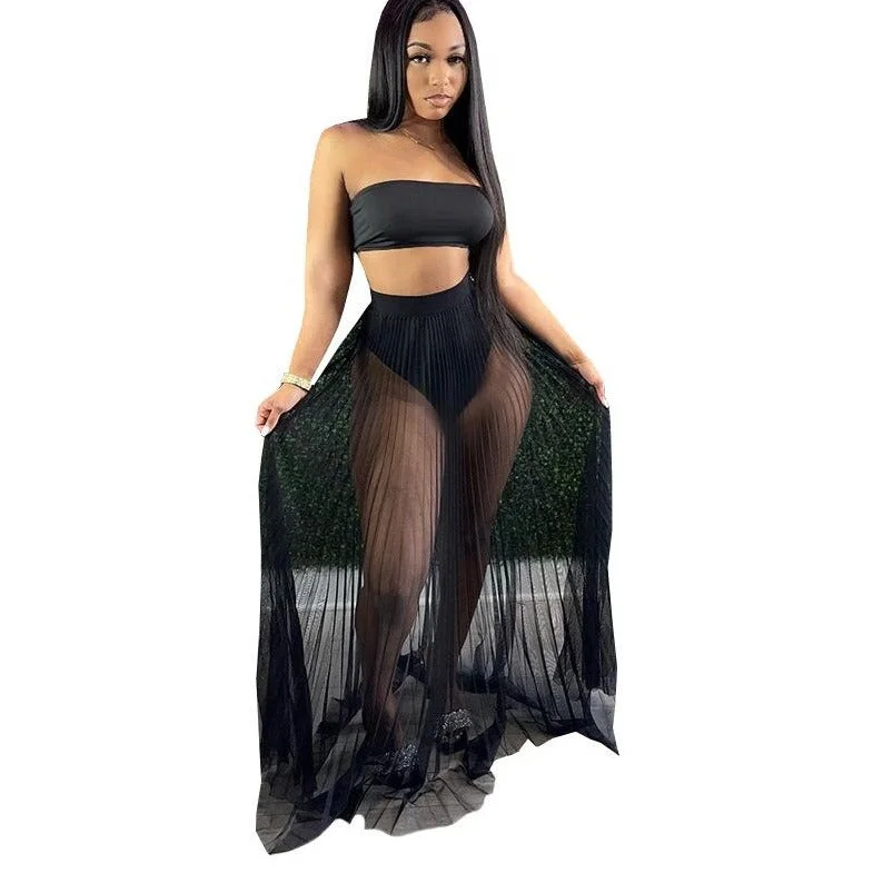 Wholesale nightclub swimsuit style wrapped chest gauze skirt 3PCS（CL8793） Push-Up Bikini Bottoms