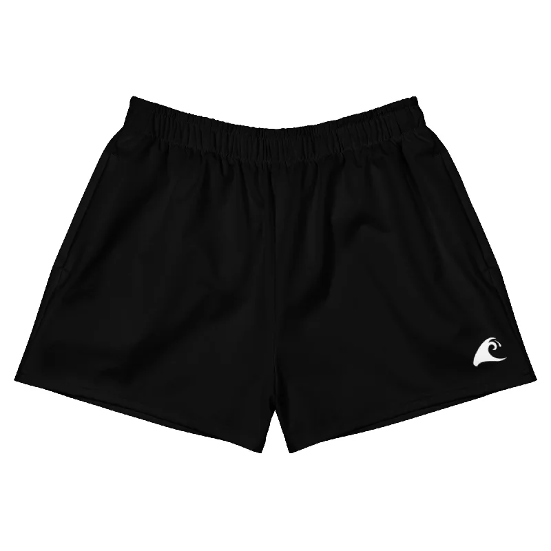Women's Black with Extremely Stoked Epic Wave Logo Athletic Swim Shorts Sexy Cutout Swimsuit