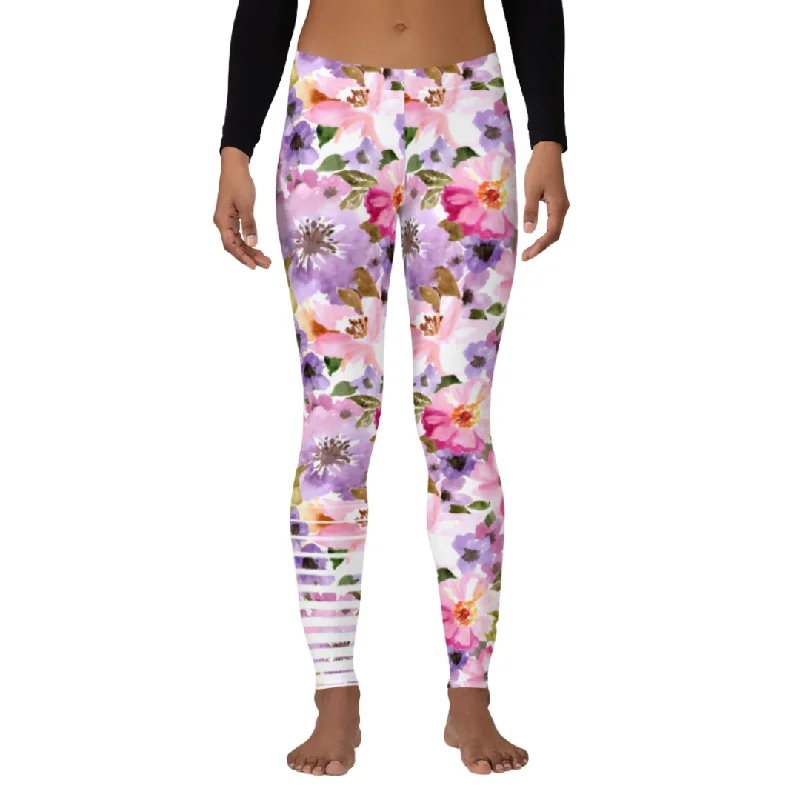 Women's Low-Mid Rise Floral Swim Leggings, Paddleboard, SUP Sporty Swim Shorts
