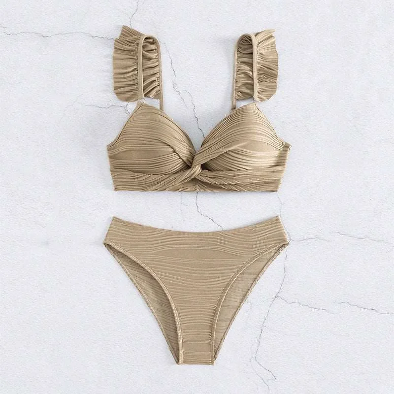 Women's Solid Color Two-piece Bikini Swimsuit Sleek Racerback Swimsuit