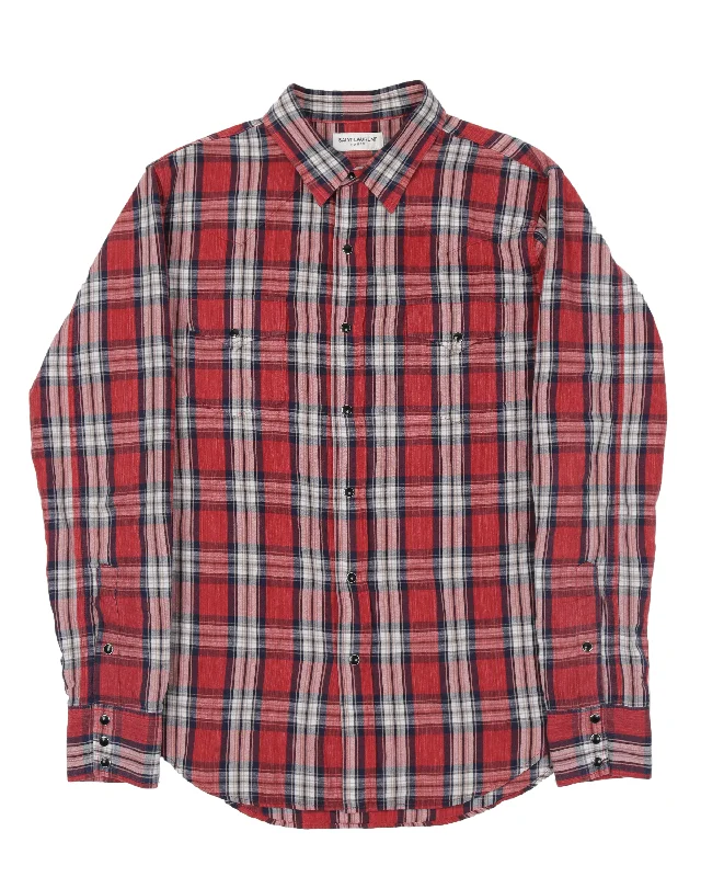 Plaid Western Shirt-- Asymmetrical Pockets Print