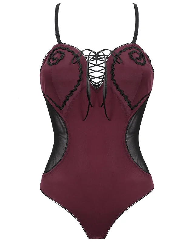 Devil Fashion Gothic Burlesque One-Piece Swimsuit - Red & Black Bold High-Cut Bikini