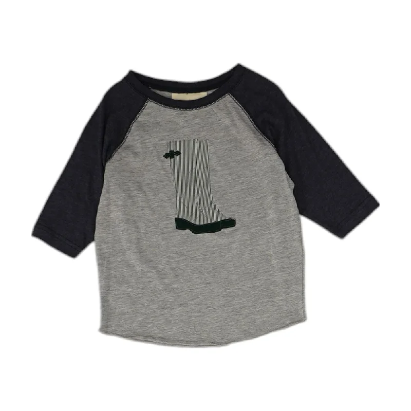 Gray Color Block Raglan T-Shirt-- Spandex Blend Rayon Blend Denim Blend