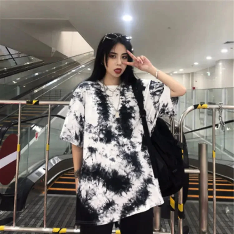 Tie Dye Print T-Shirt Women-- Beaded Sequined Faux Fur