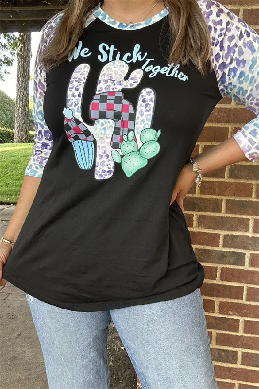 DLH10132 WE STICK TOGETHER Christmas cactus printed t-shirt-- Graphic Embroidered Appliqued DLH10132 WE STICK TOGETHER Christmas cactus printed t-shirt-- Graphic Embroidered Appliqued