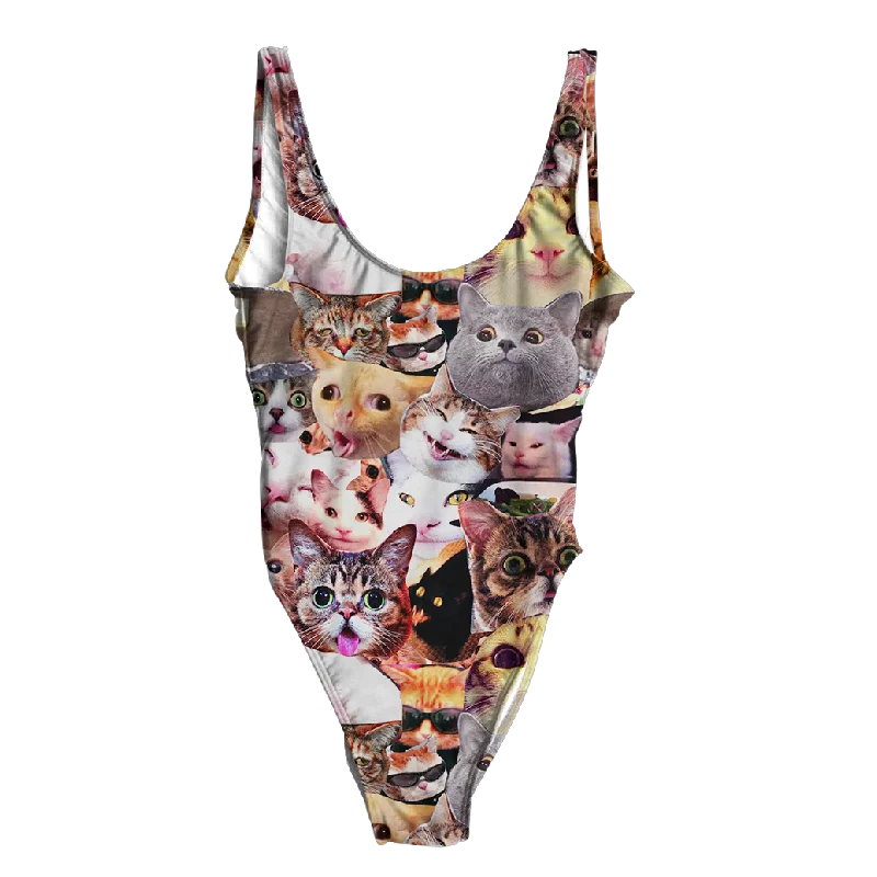 Cats Meme Face Swimsuit - Regular Sexy Cutout Swimsuit
