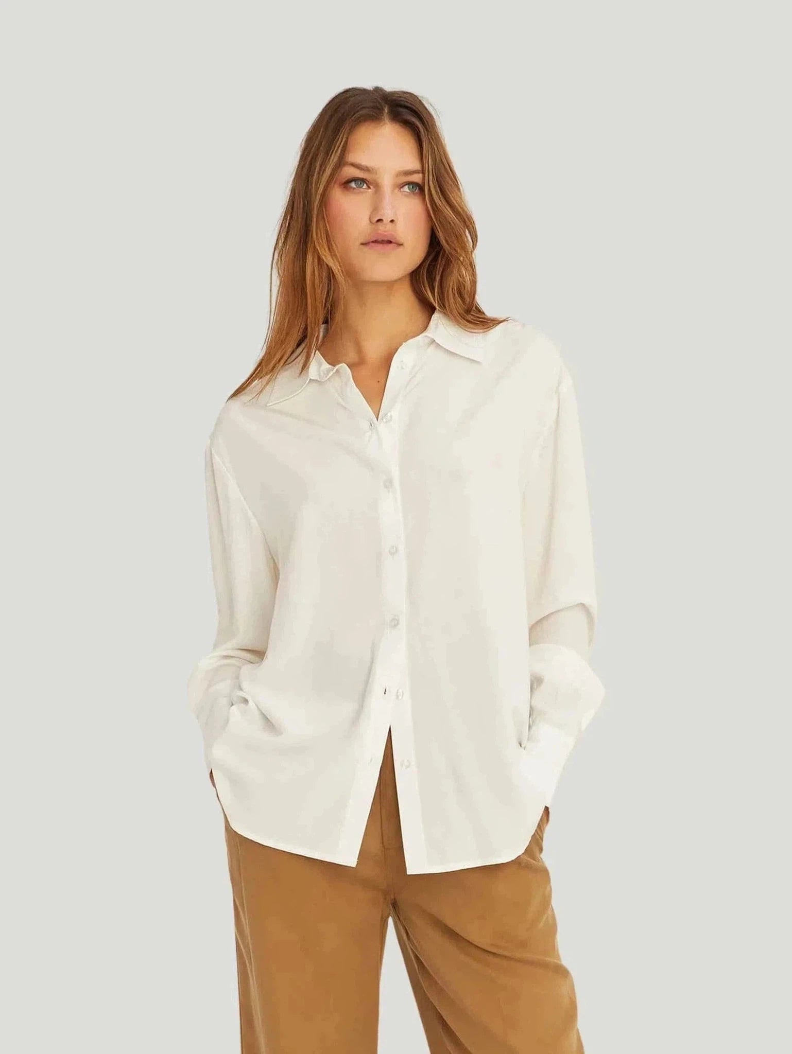 Crescent Sianna Open Back Tencel Shirt-- Sequined Glittery Shiny