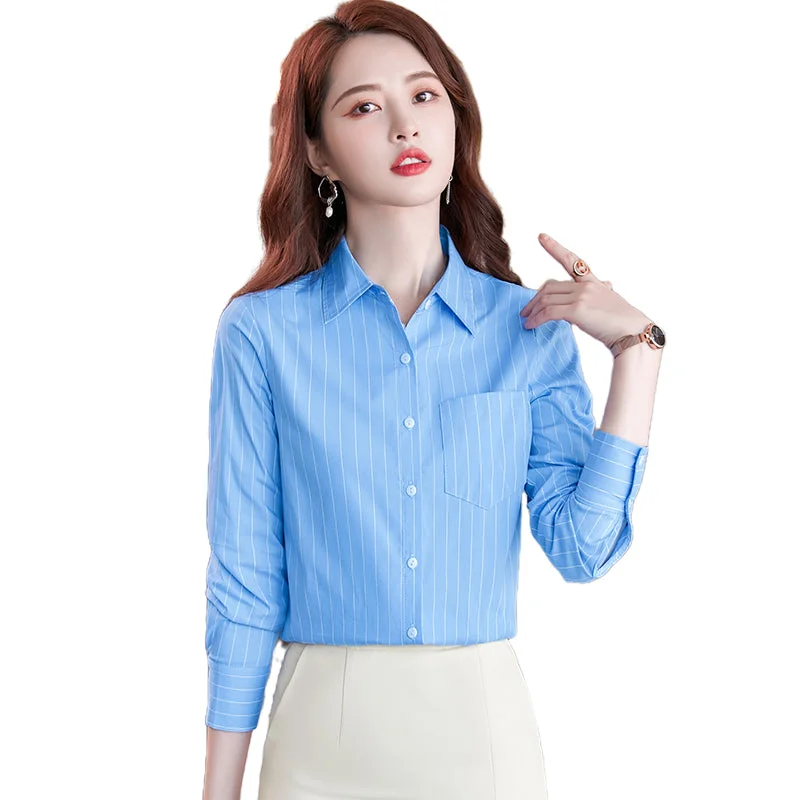 Wholesale Dropship OEM Fashion elegant Blue Stripe Blouse With Work Wear Office Lady Female Tops Chemise Loose Style Shirt-- Silk Blend Satin Velvet Wholesale Dropship OEM Fashion elegant Blue Stripe Blouse With Work Wear Office Lady Female Tops Chemise Loose Style Shirt-- Silk Blend Satin Velvet