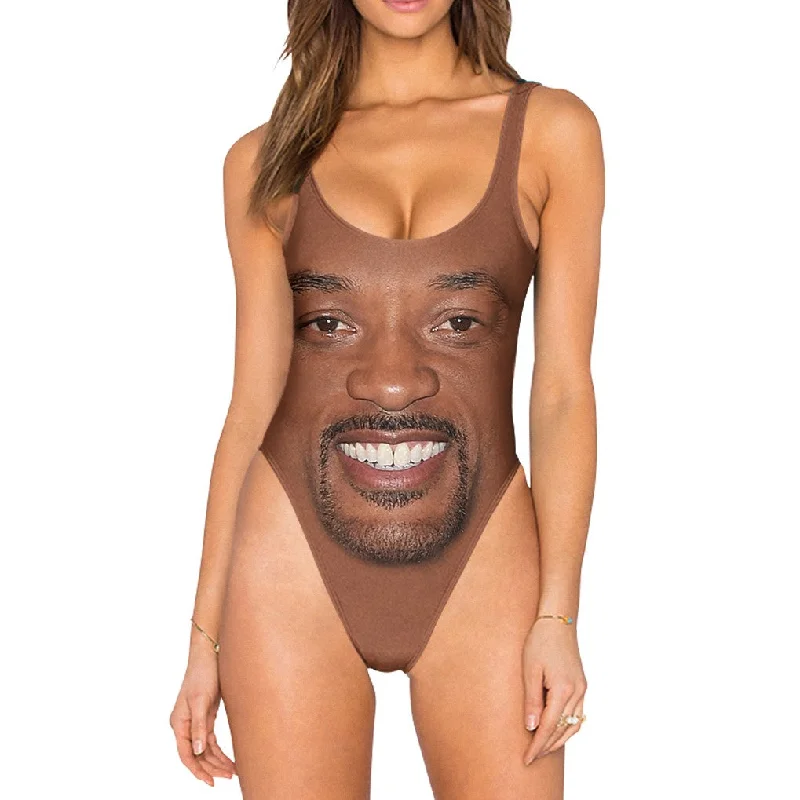 Will Smith Face Swimsuit - High Legged Deep-V Swimsuit Design