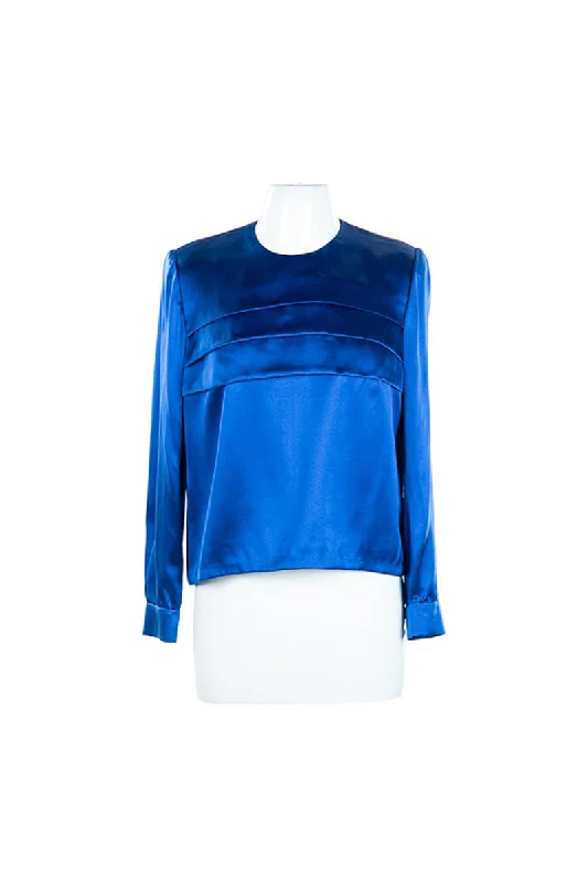 Blue Shiny Shirt-- Houndstooth Herringbone Solid