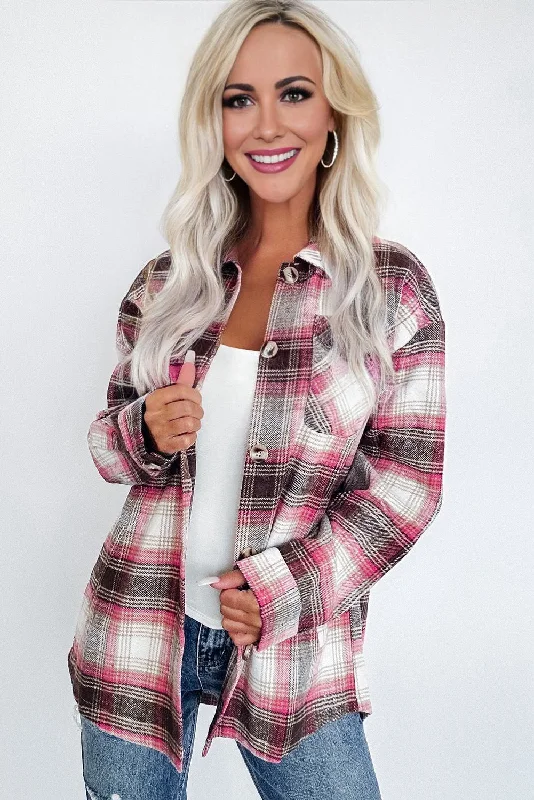 Fall Flannel Shirt - Pink-- Knit Fabric Woven Fabric Fleece Fabric