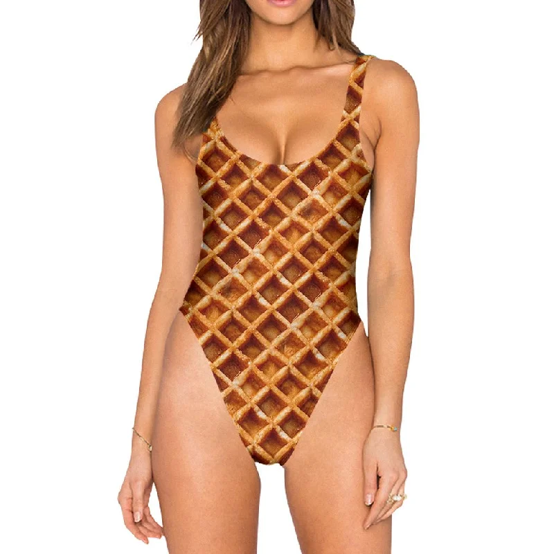 Beloved Waffle Swimsuit - High Legged Push-Up Swimsuit Top
