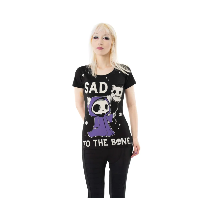 SAD TO THE BONE T SHIRT - BLACK-- Satin Fabric Silk Fabric Chiffon Fabric