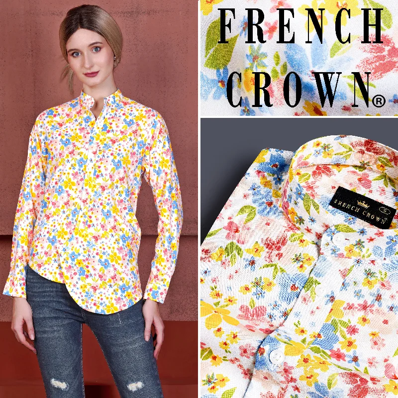 Desert Storm Cream and Golden Fizz Yellow Multicolour Ditsy Printed Premium Cotton Designer Shirt-- Oversized T-Shirt Spandex breathable Desert Storm Cream and Golden Fizz Yellow Multicolour Ditsy Printed Premium Cotton Designer Shirt-- Oversized T-Shirt Spandex breathable