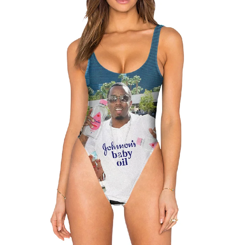 Baby Oil Party Swimsuit - High Legged Summer Ready Swimsuit