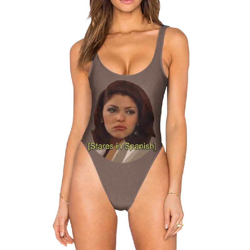 Stares In Spanish Swimsuit - High Legged Classic Swimsuit Design