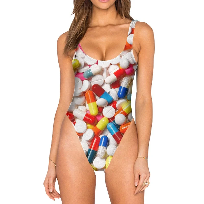 Pills Swimsuit - High Legged Sporty Racerback Swimsuit