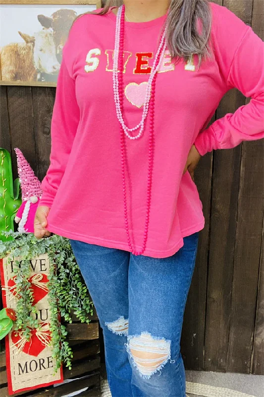 XCH15487 "SWEET"patch stitching long sleeve women pink tops/t-shirt-- Hooded Caped Shawl Collar