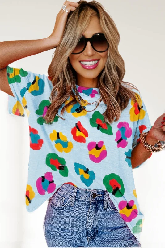 Colorful Leopard Tee Shirt - Blue-- Modern Contemporary Chic