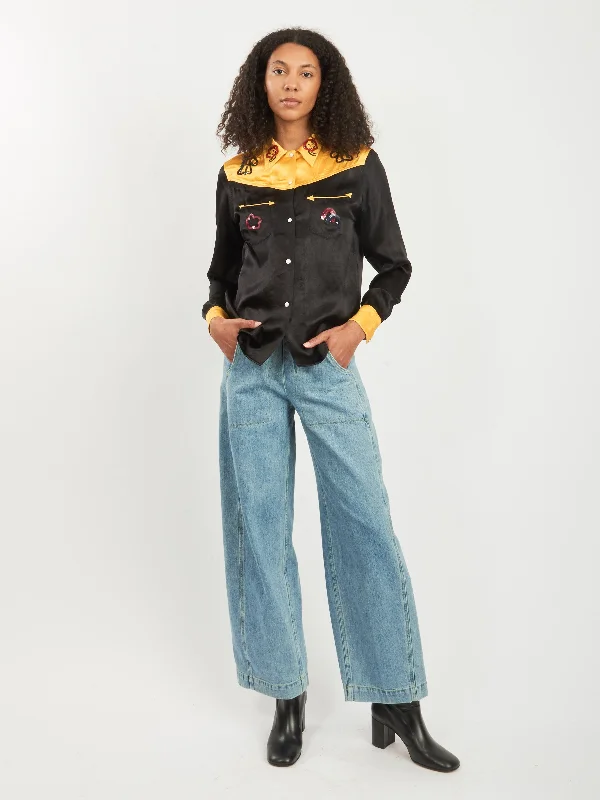 Gold/Black Sequin Rodeo Shirt-- Spandex Blend Rayon Blend Denim Blend