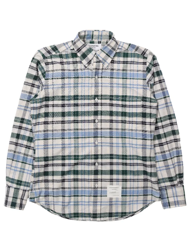 Striped Tartan Shirt-- Mesh Blend Leather Blend Suede Blend