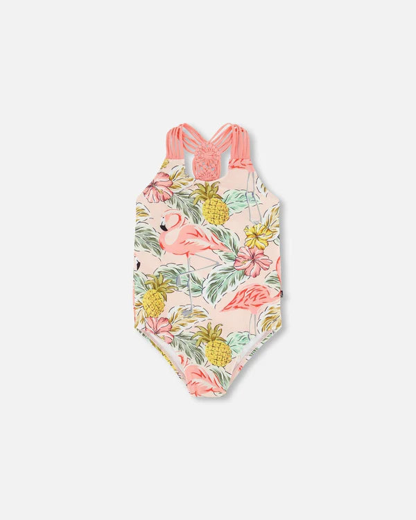One Piece Swimsuit Printed Flamingo Beach Ready Swimsuit