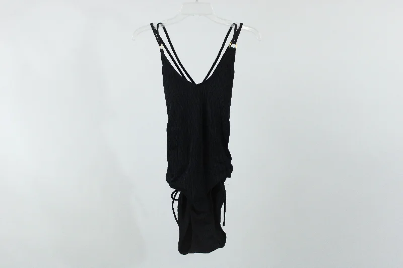 Time And Tru Black Ribbed Swimsuit | L Strappy Back Bikini