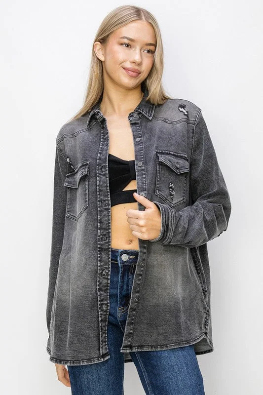 Small Town Show Grey Distressed Denim Shirt-- Wool Fabric Cashmere Fabric Tweed Fabric Small Town Show Grey Distressed Denim Shirt-- Wool Fabric Cashmere Fabric Tweed Fabric